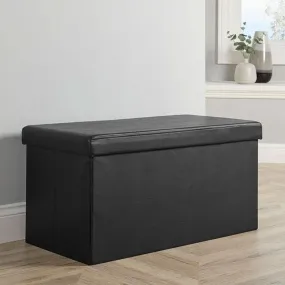 Black Faux Leather Storage Bench