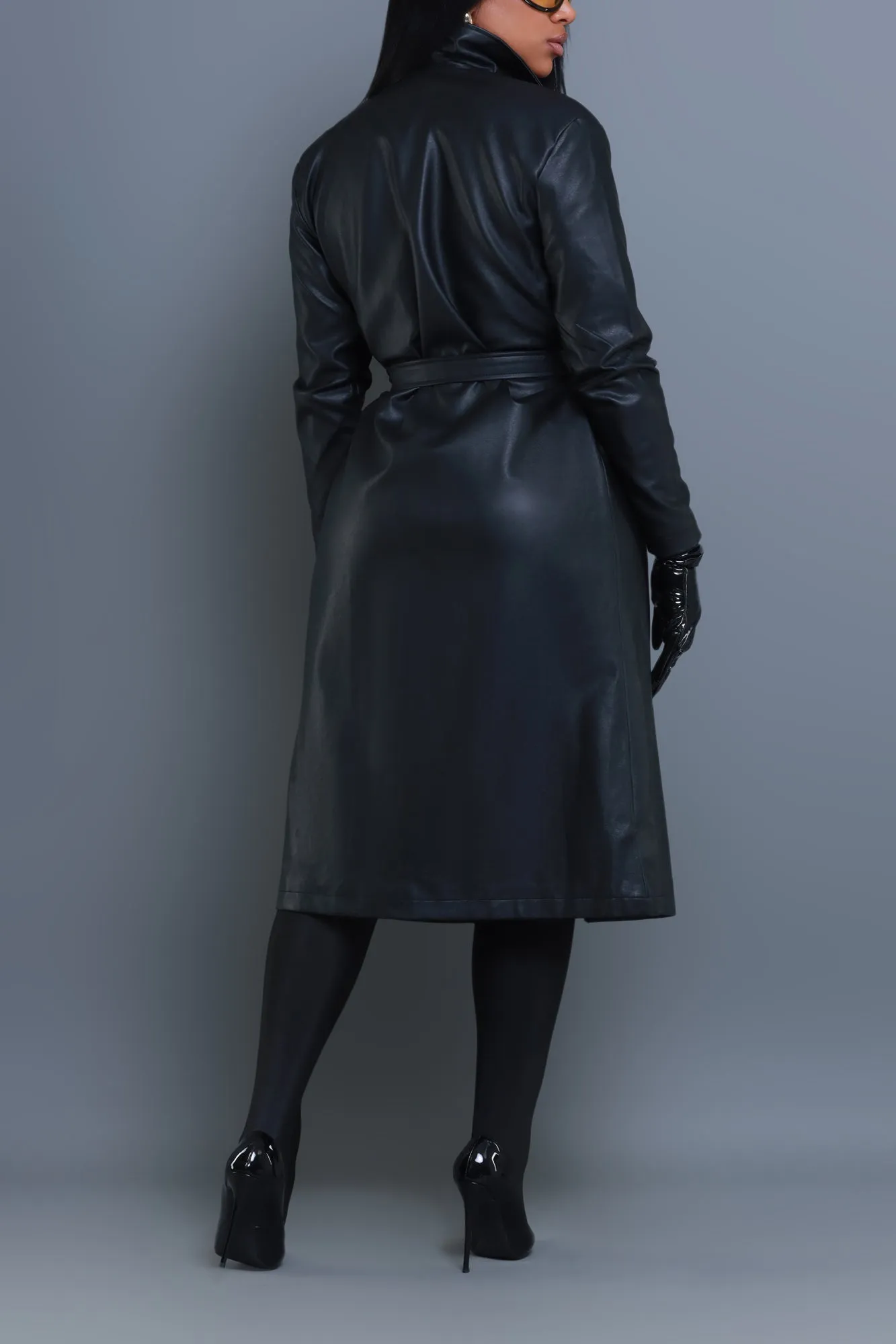 Blind Date Faux Leather Trenchcoat - Black