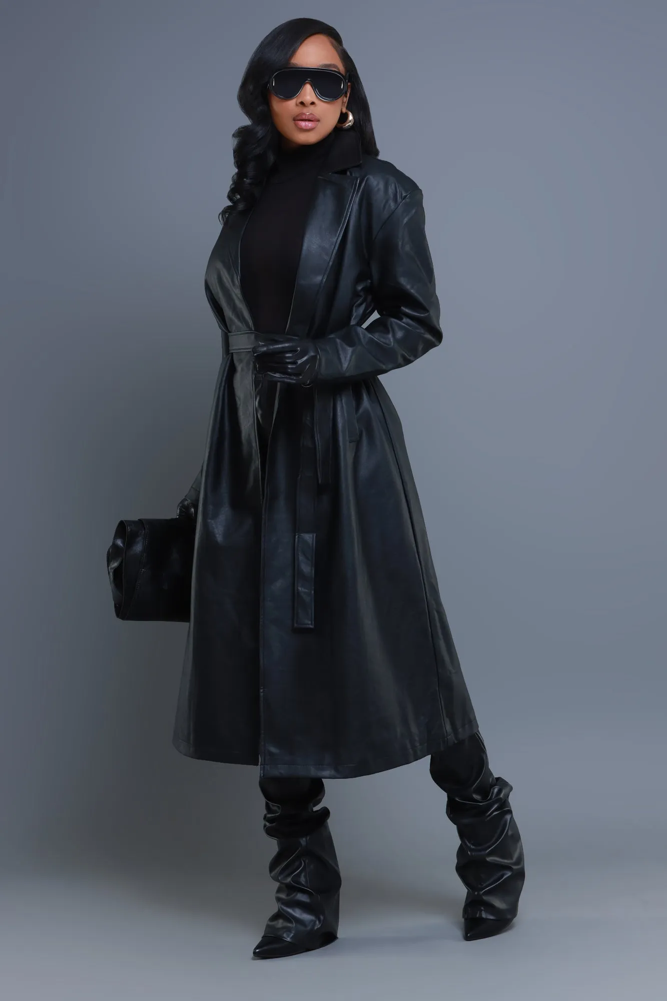 Blind Date Faux Leather Trenchcoat - Black