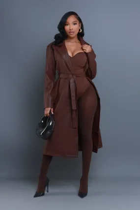 Blind Date Faux Leather Trenchcoat - Brown