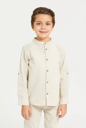 Boys Beige Mandarin Collar Shirt