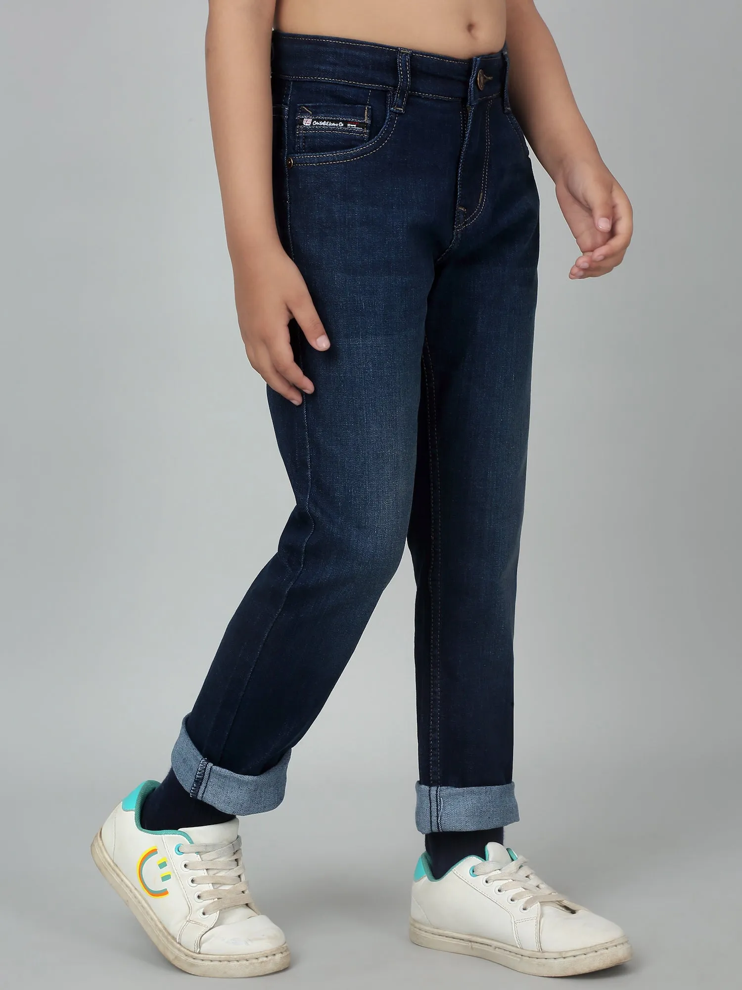 Boy's Dark Blue Solid Stretchable Jeans