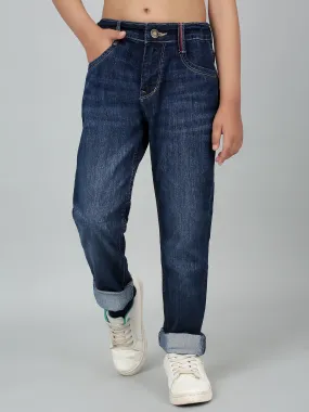 Boy's Dark Blue Solid Stretchable Jeans