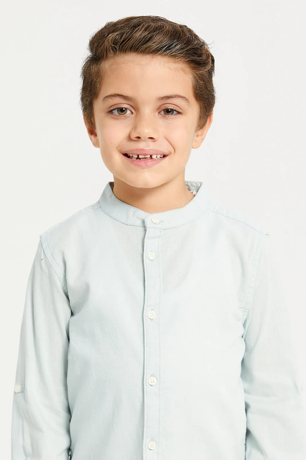 Boys Mint Mandarin Collar Shirt