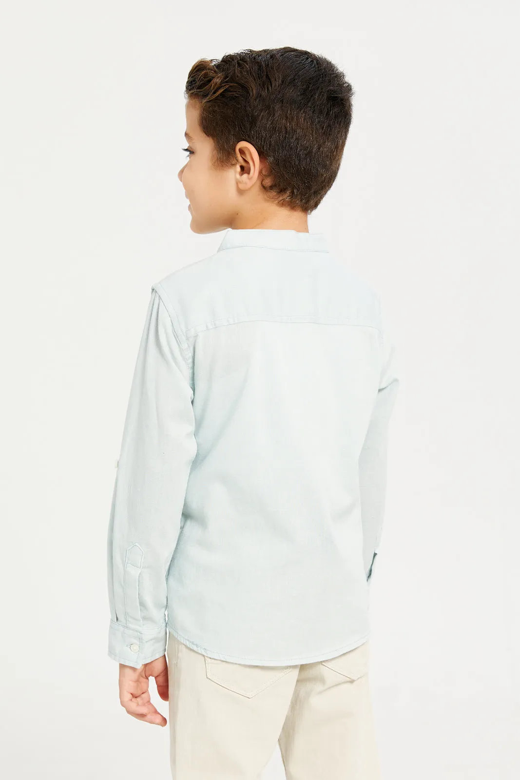 Boys Mint Mandarin Collar Shirt