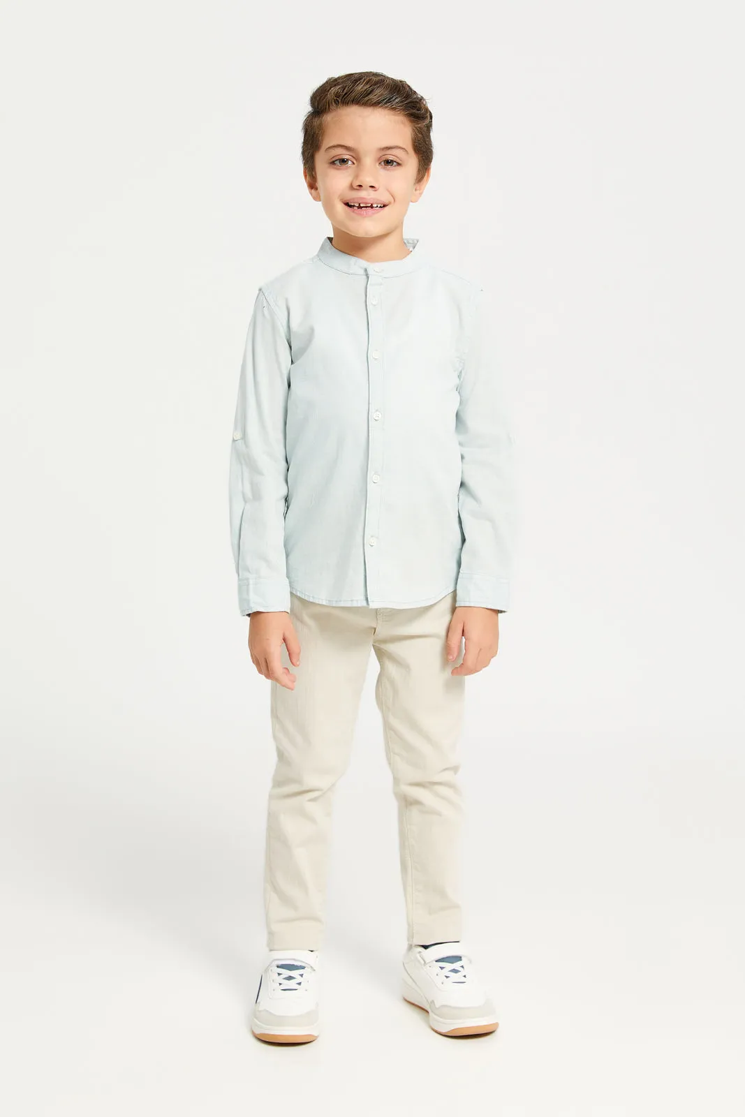 Boys Mint Mandarin Collar Shirt