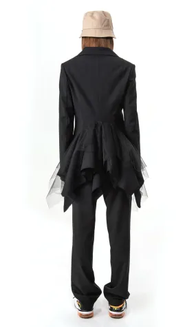 Cutaway Closure Peplum Blazer with Tulle