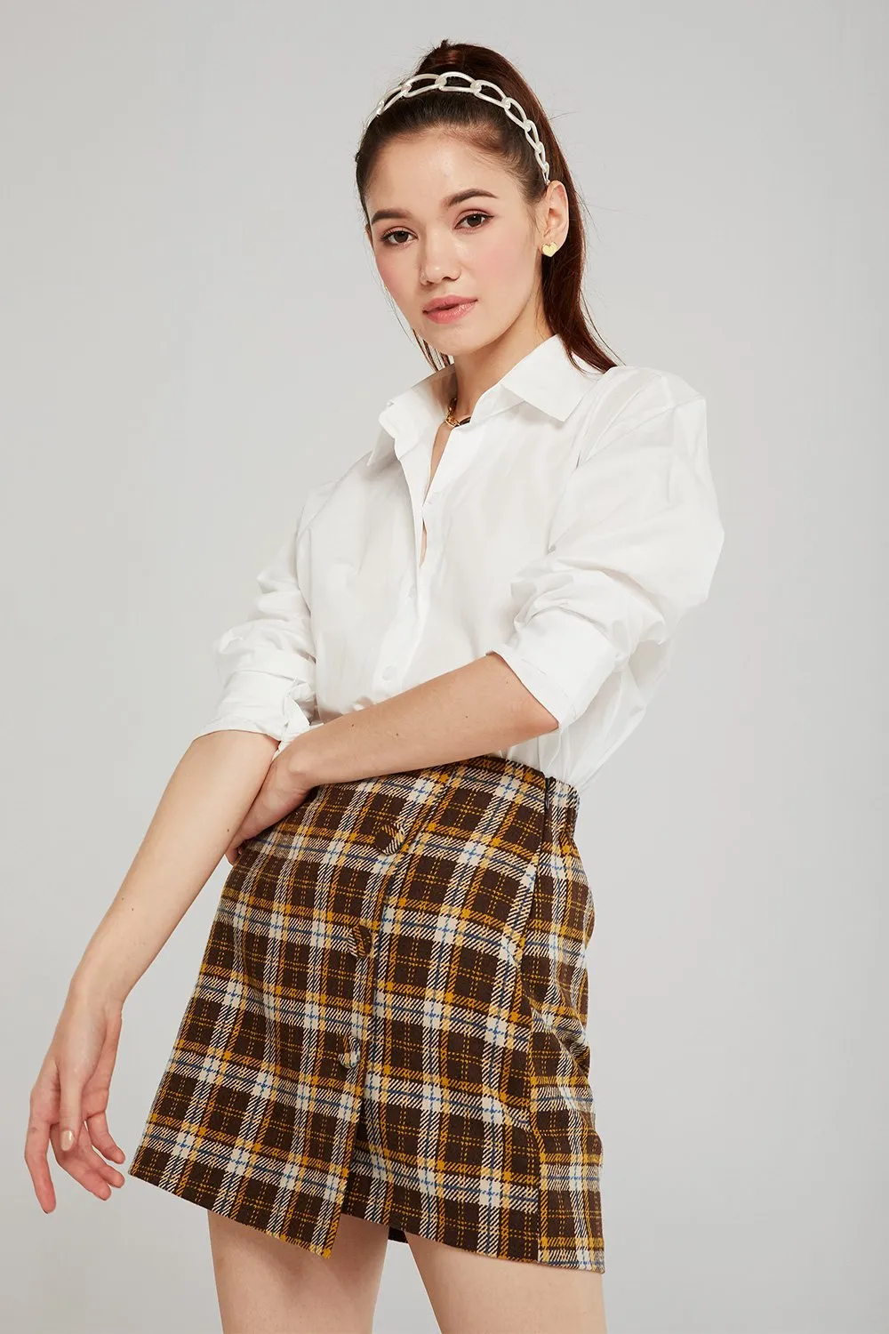 Demi Tartan Check Button Skirt