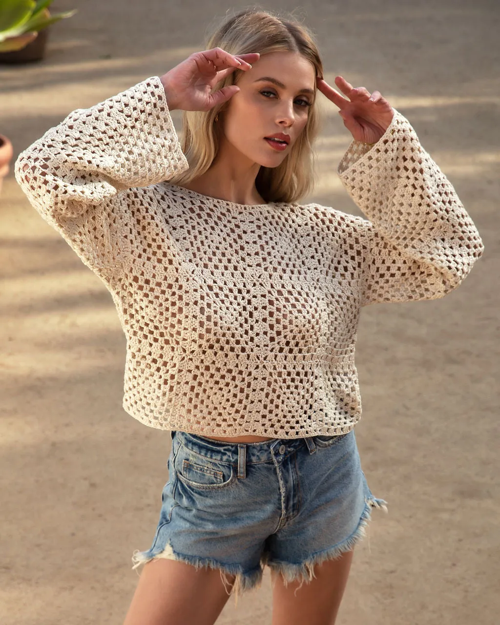 Elisa Knit Crochet Long Sleeve Top