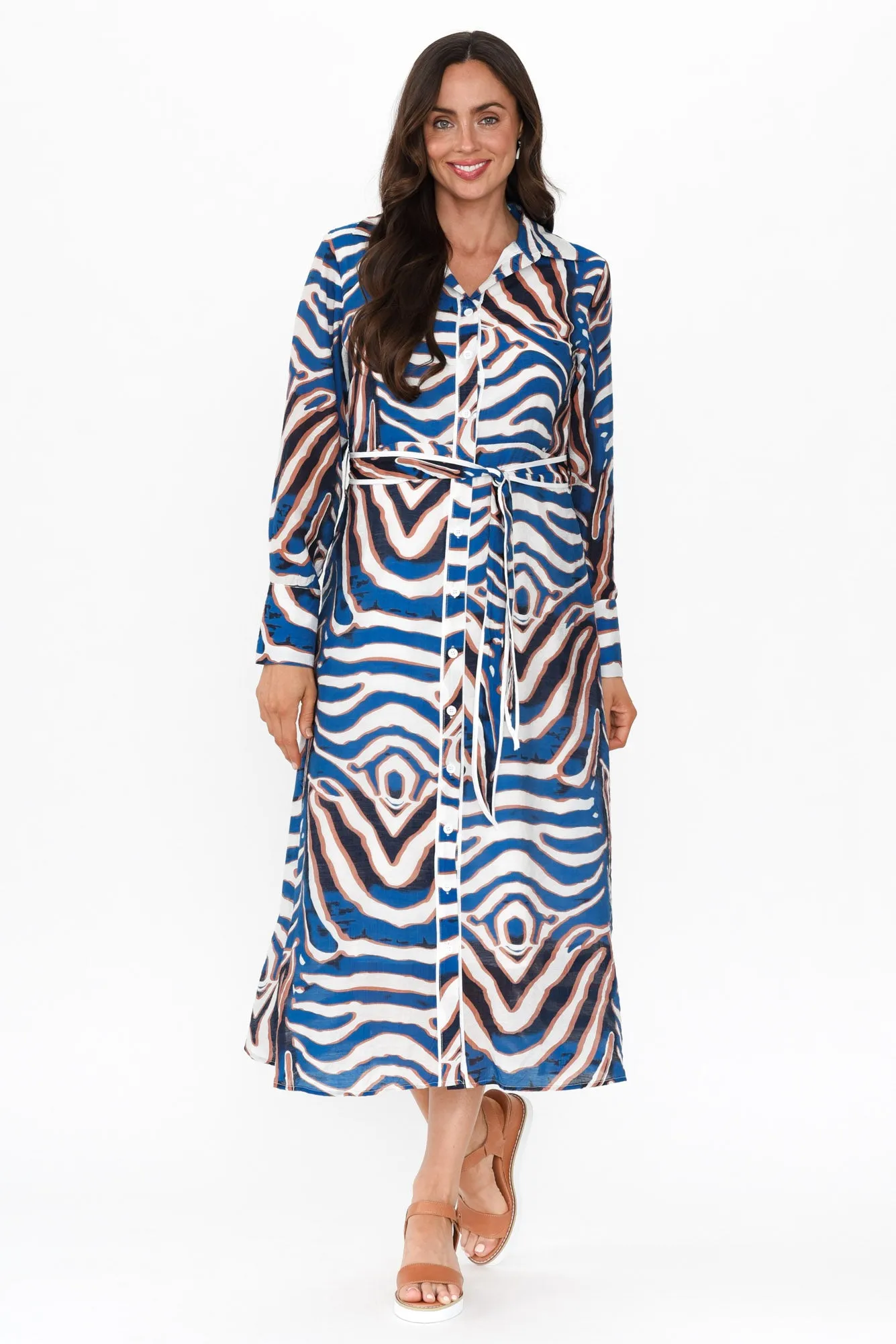 Ganya Blue Animal Cotton Blend Dress