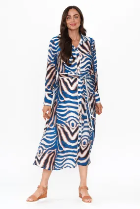 Ganya Blue Animal Cotton Blend Dress