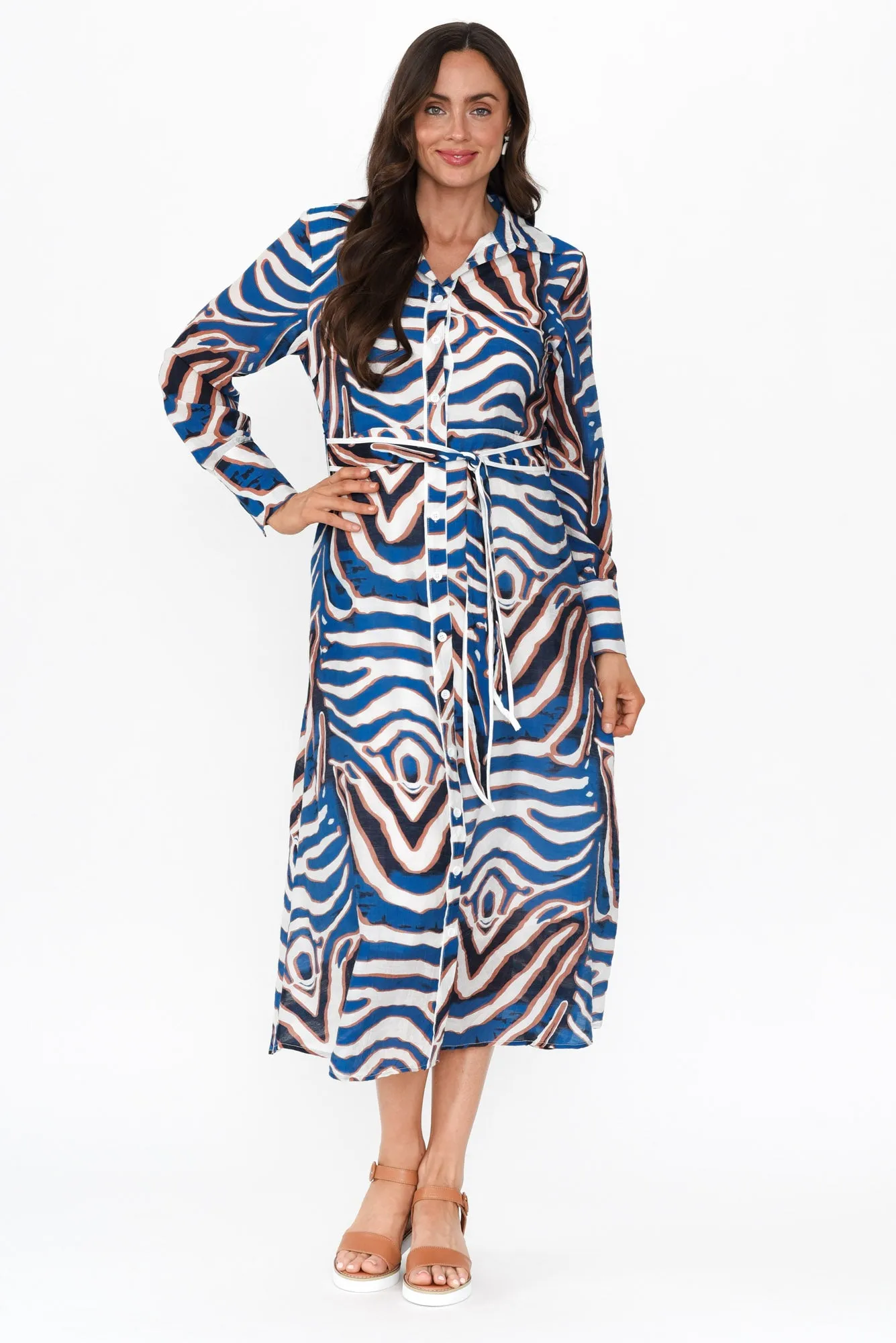 Ganya Blue Animal Cotton Blend Dress