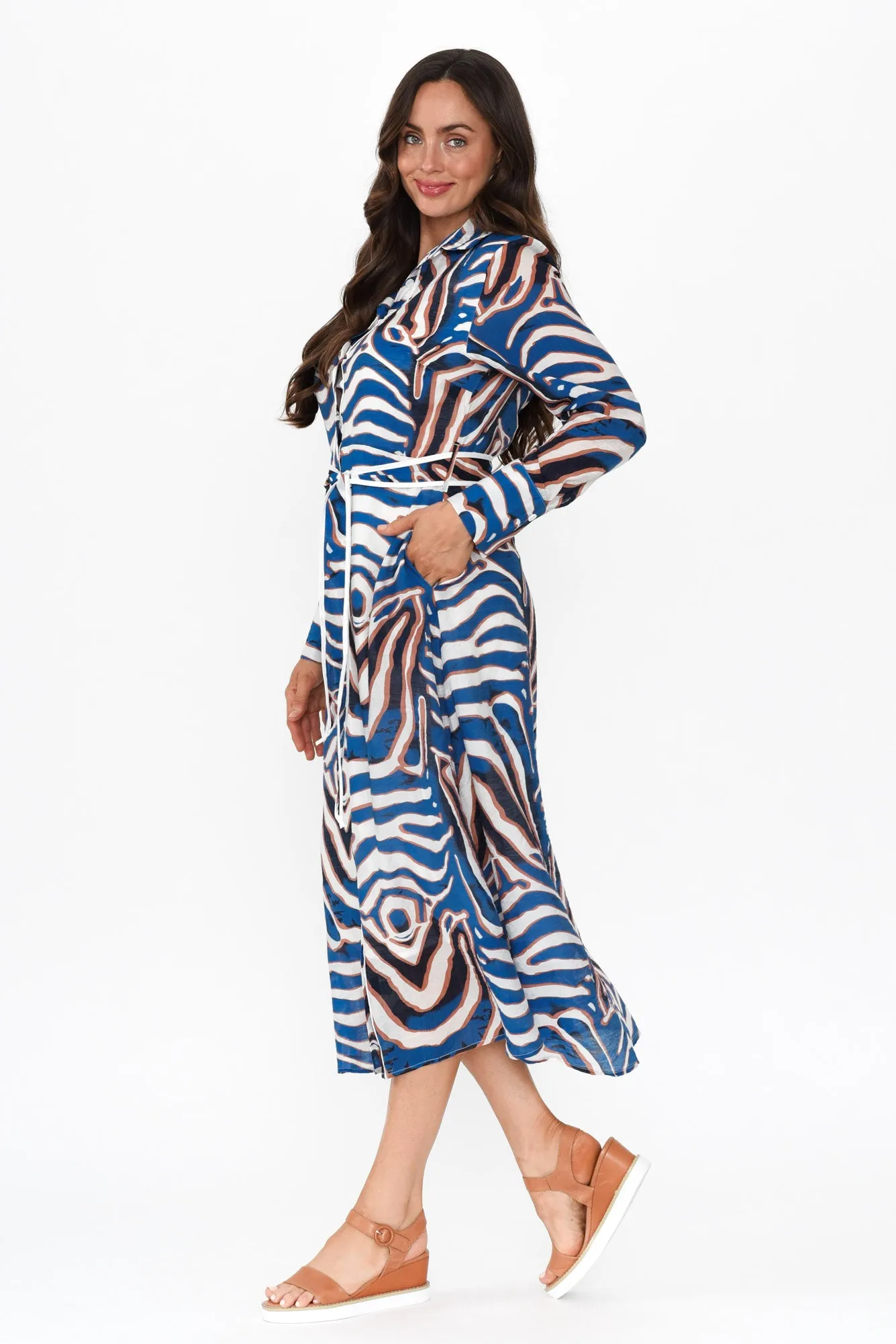 Ganya Blue Animal Cotton Blend Dress