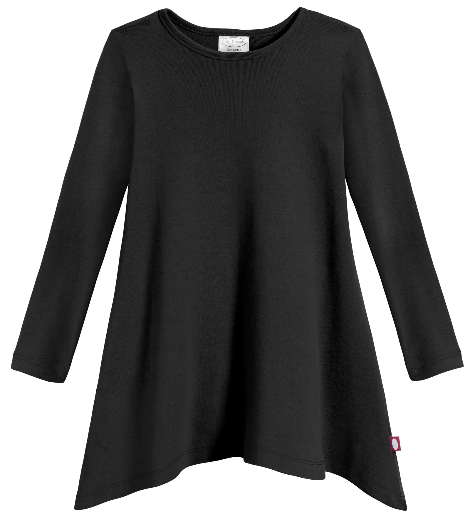 Girls Soft Cotton Jersey Long Sleeve Shark Bite Tunic | Black