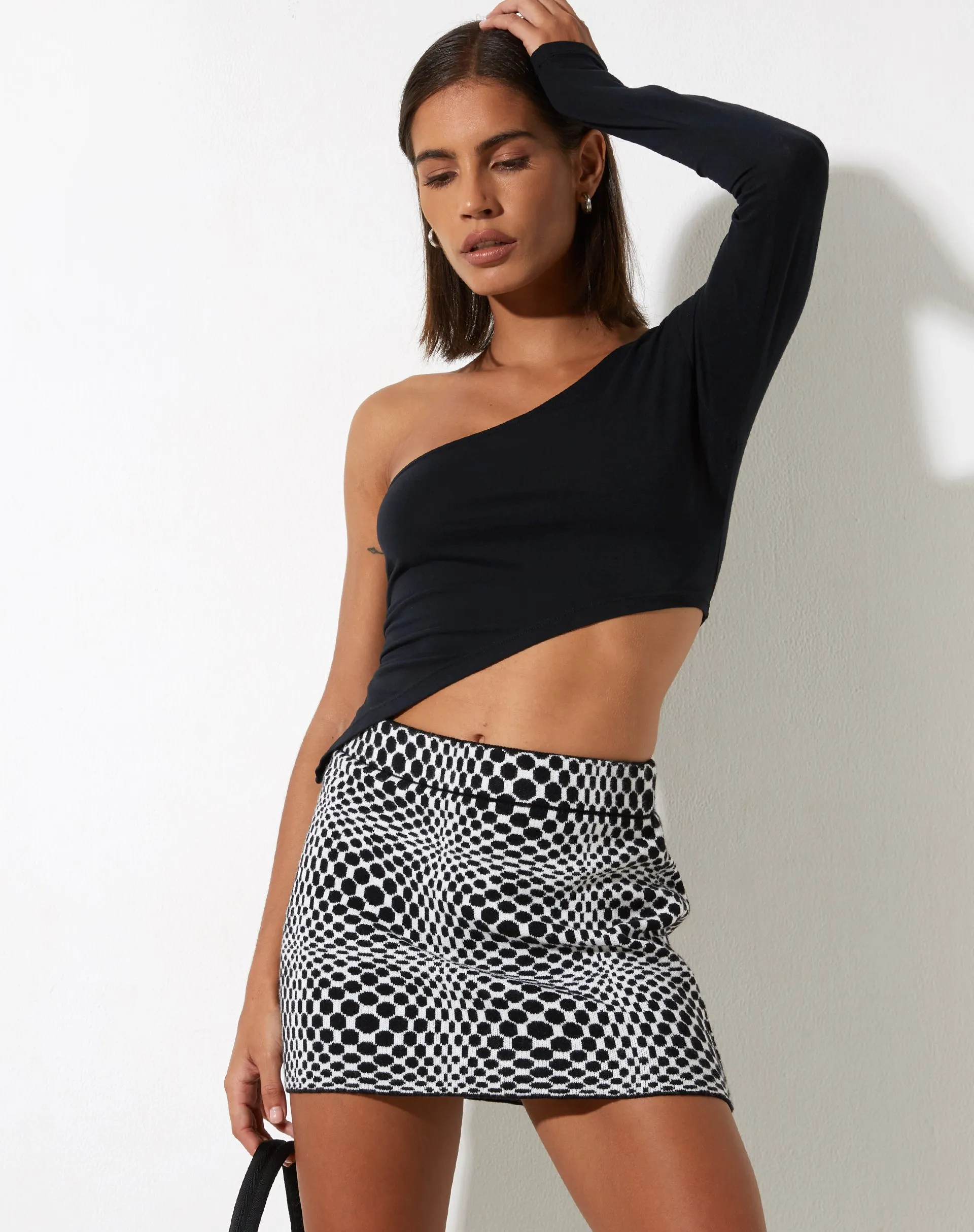 Haru Mini Skirt in Optic Monochrome Square Black and White