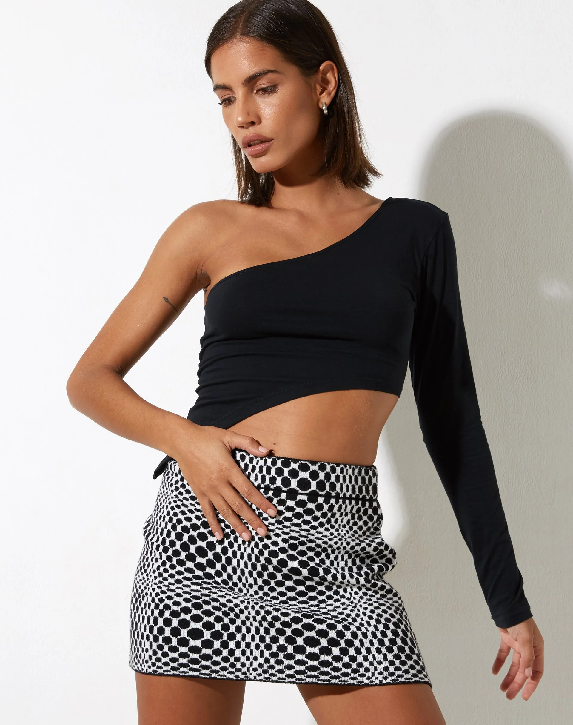 Haru Mini Skirt in Optic Monochrome Square Black and White