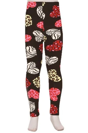 Hearts with Animal Print Printed Leggings - Kids