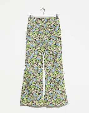 Hedgerow Print Cotton Kick Flare Trousers