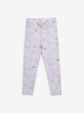 HOP Kids Lilac Animal Printed Mid-Rise Cotton Blend Pants