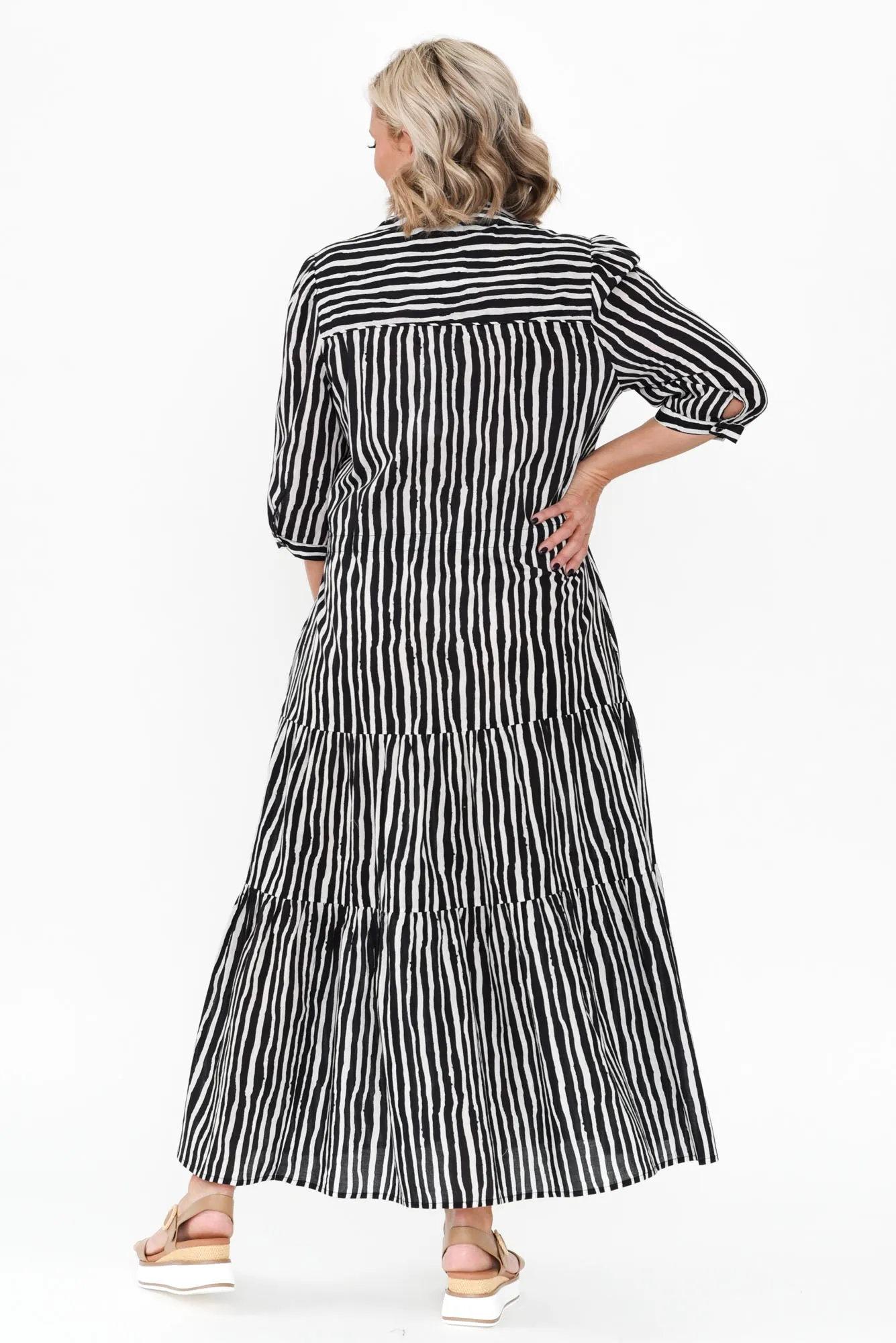 Ilaria Black Stripe Cotton Tie Dress