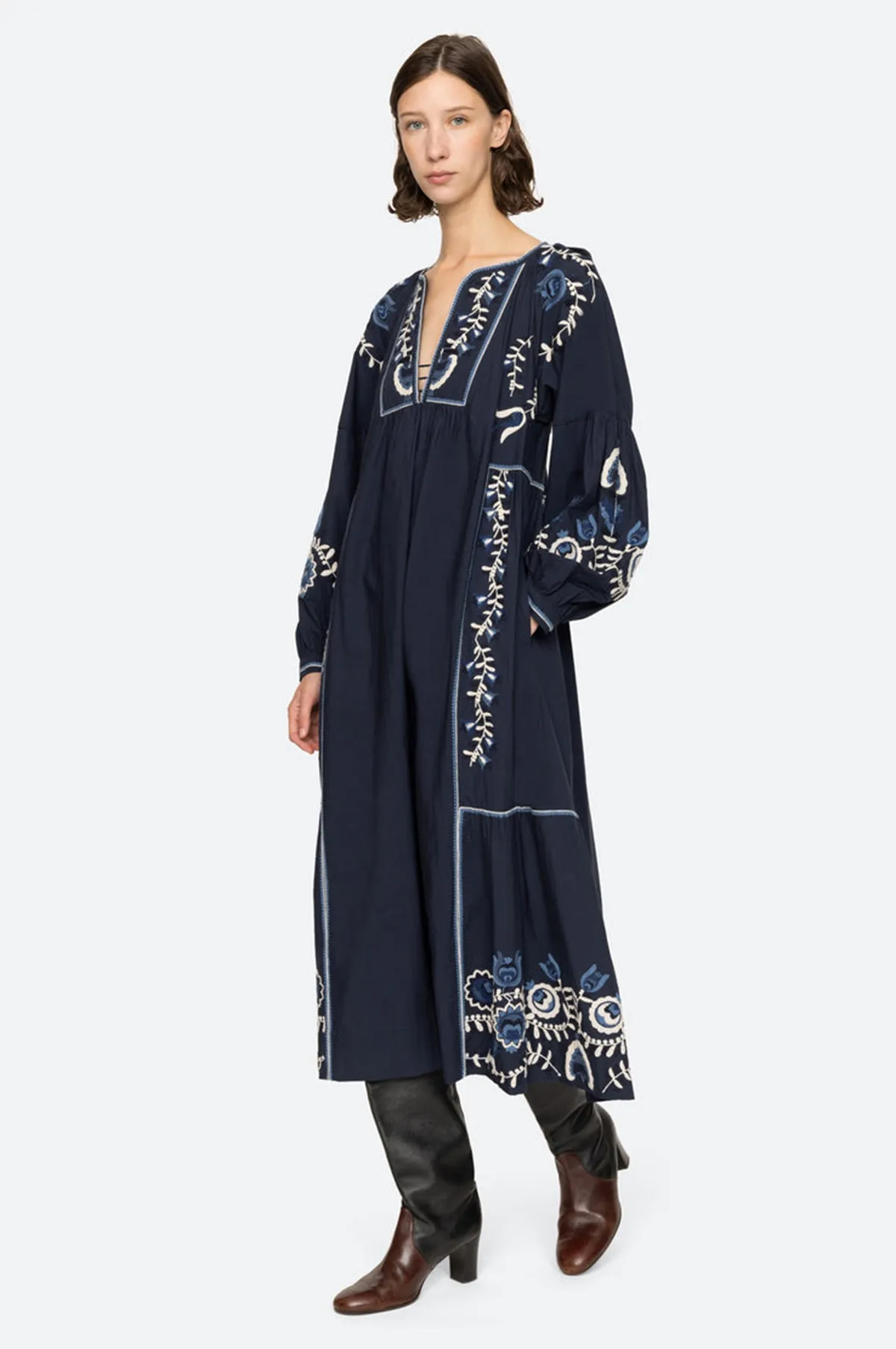 Inga Embroidery L/Slv Dress Navy