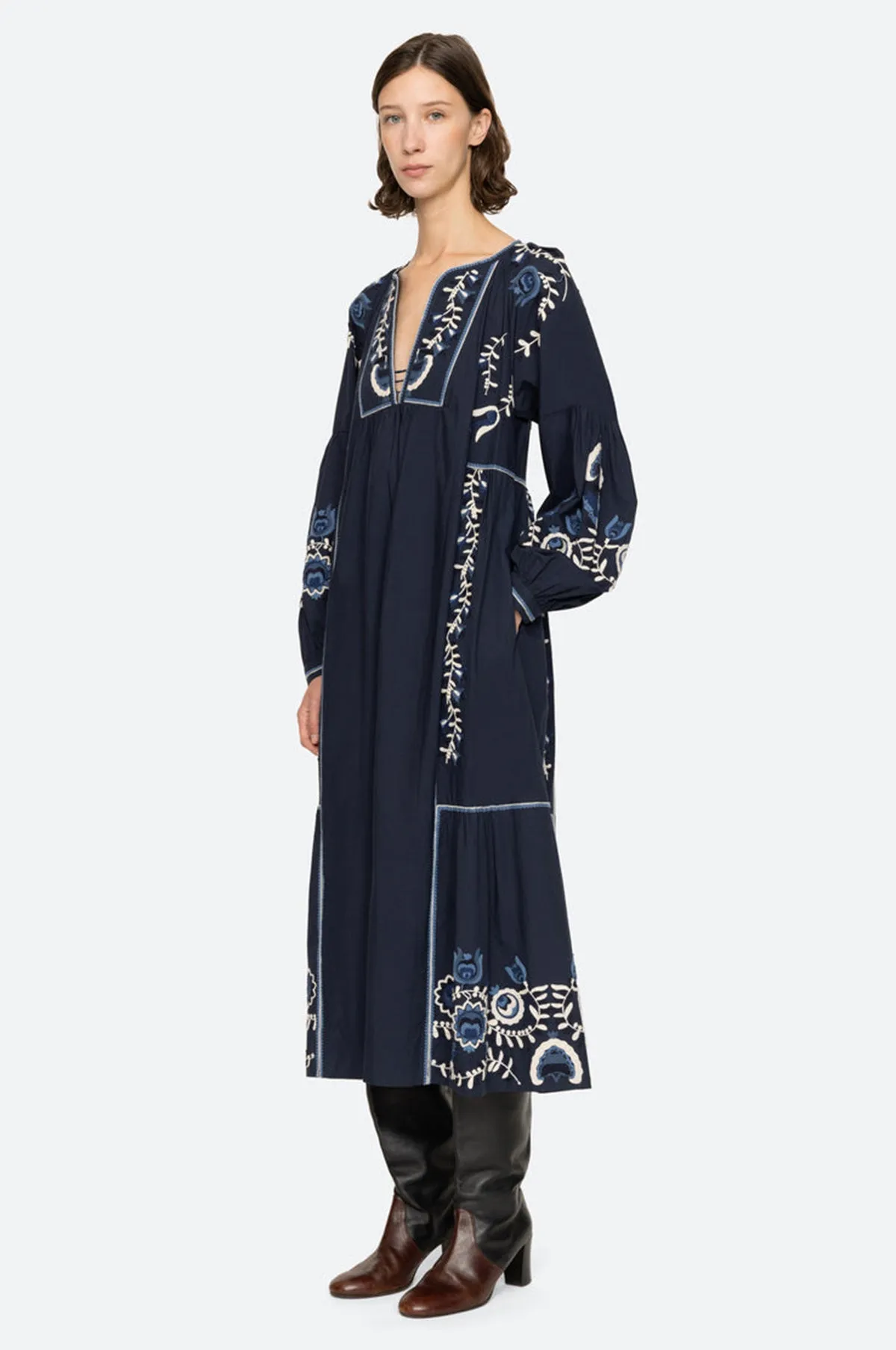 Inga Embroidery L/Slv Dress Navy