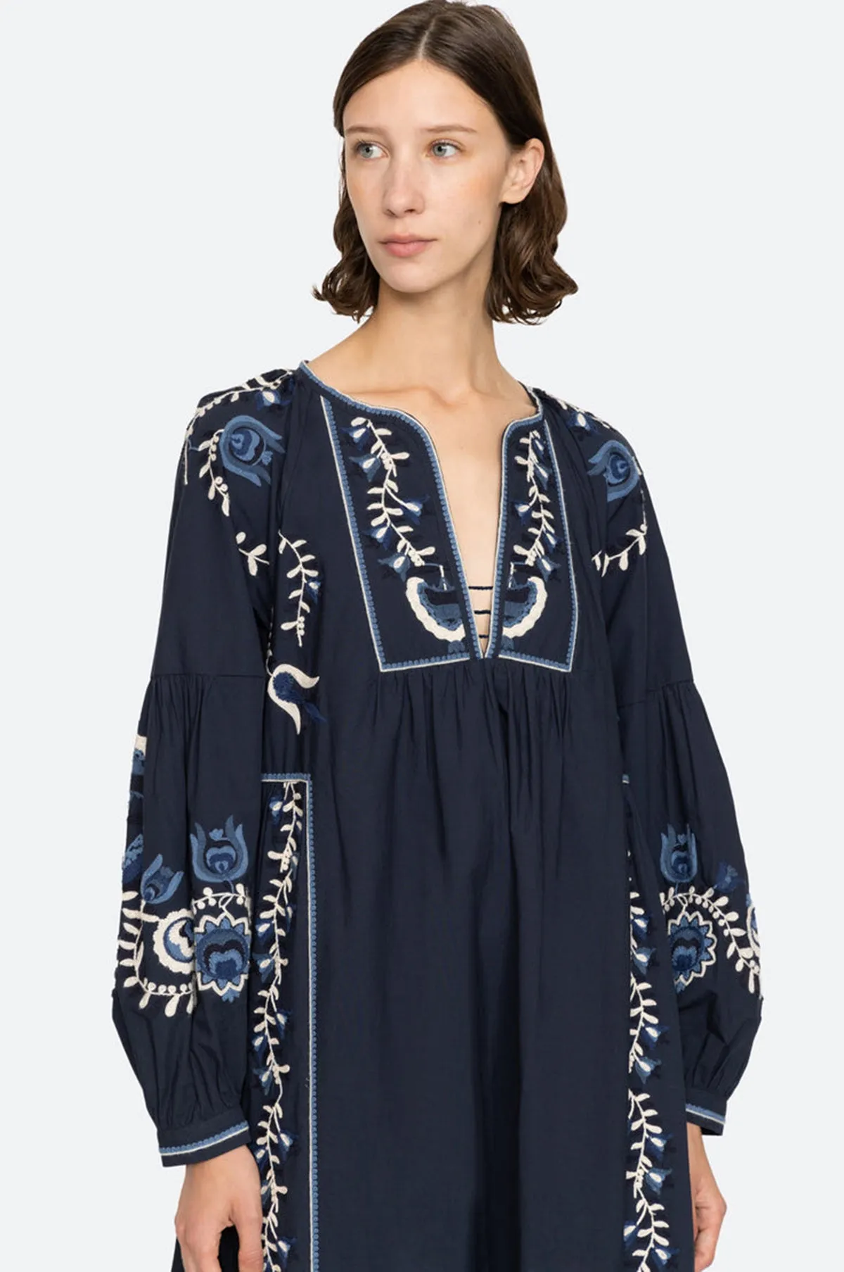 Inga Embroidery L/Slv Dress Navy