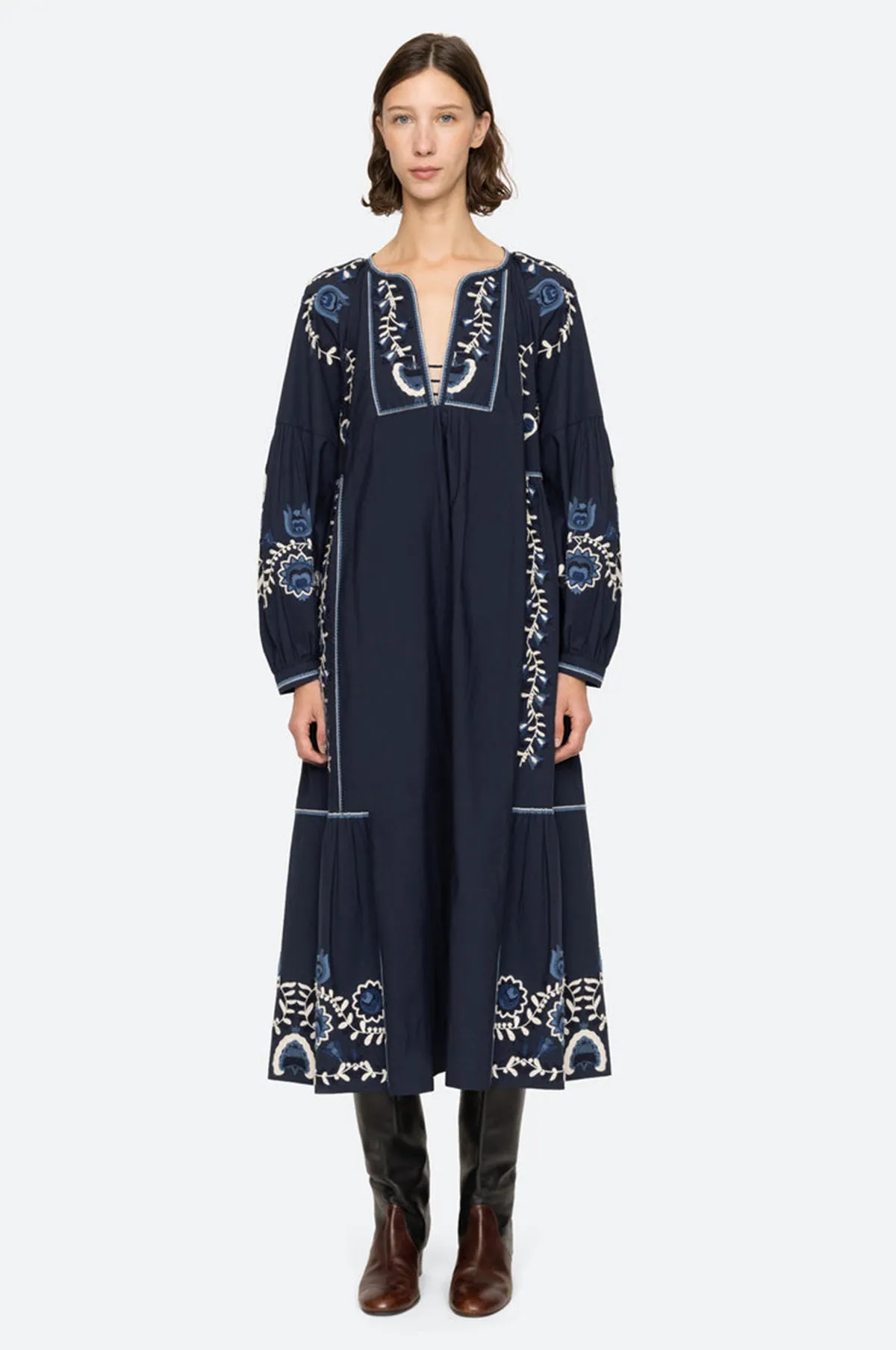 Inga Embroidery L/Slv Dress Navy