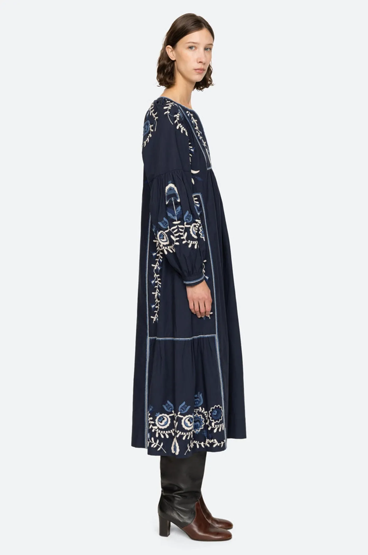 Inga Embroidery L/Slv Dress Navy