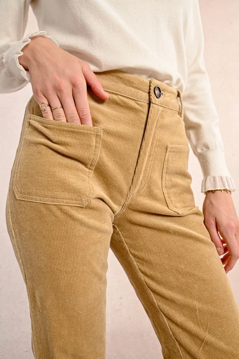 Molly Bracken Velvet Flared Beige Trousers