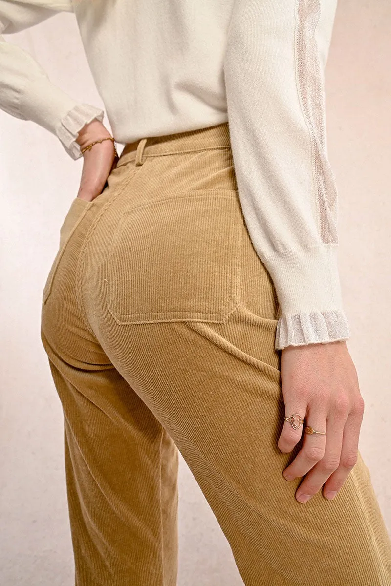 Molly Bracken Velvet Flared Beige Trousers