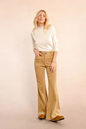 Molly Bracken Velvet Flared Beige Trousers