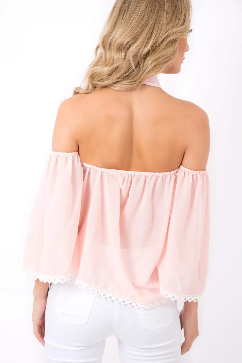 Pink Crochet Front Halter Neck Top - Lacie