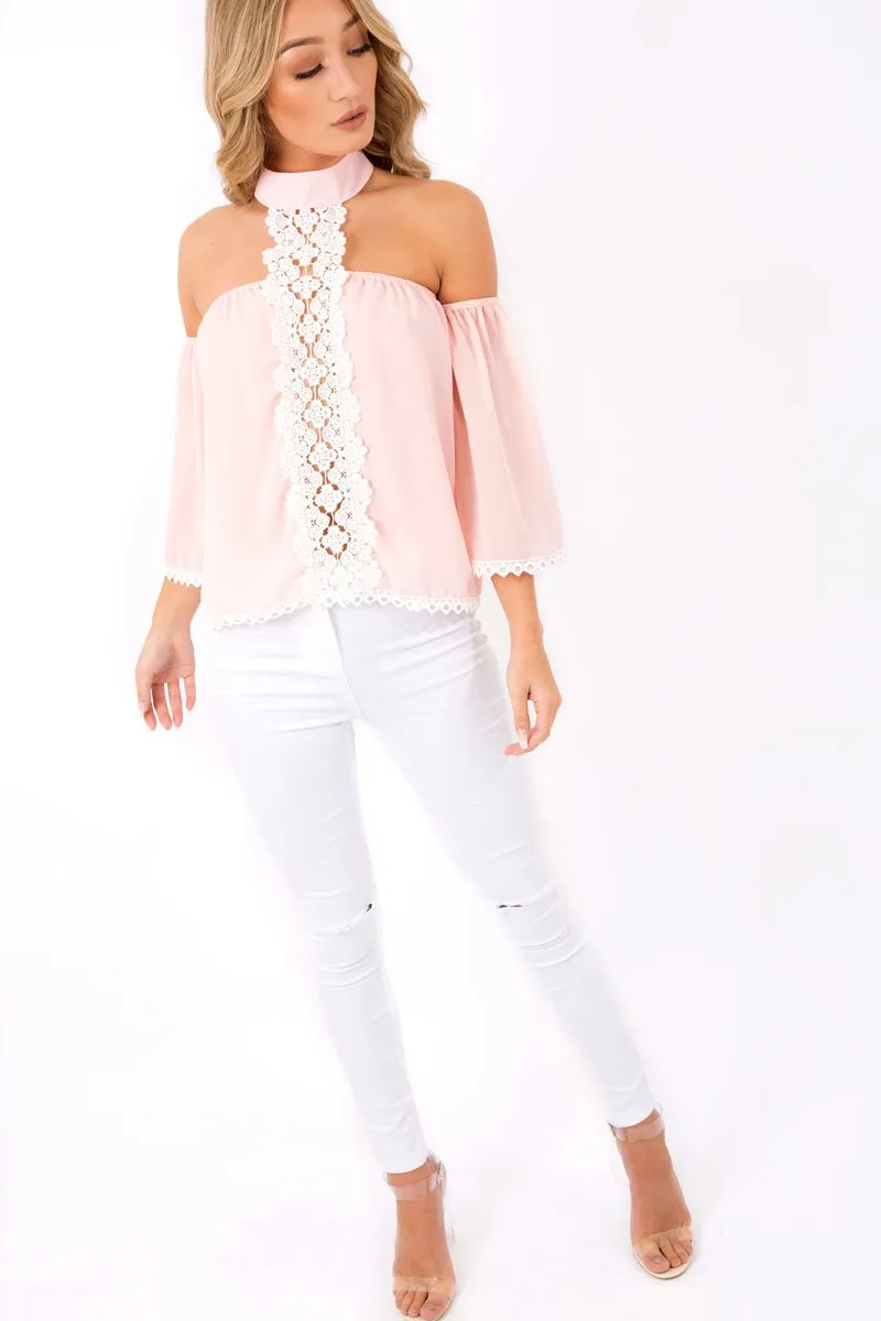 Pink Crochet Front Halter Neck Top - Lacie