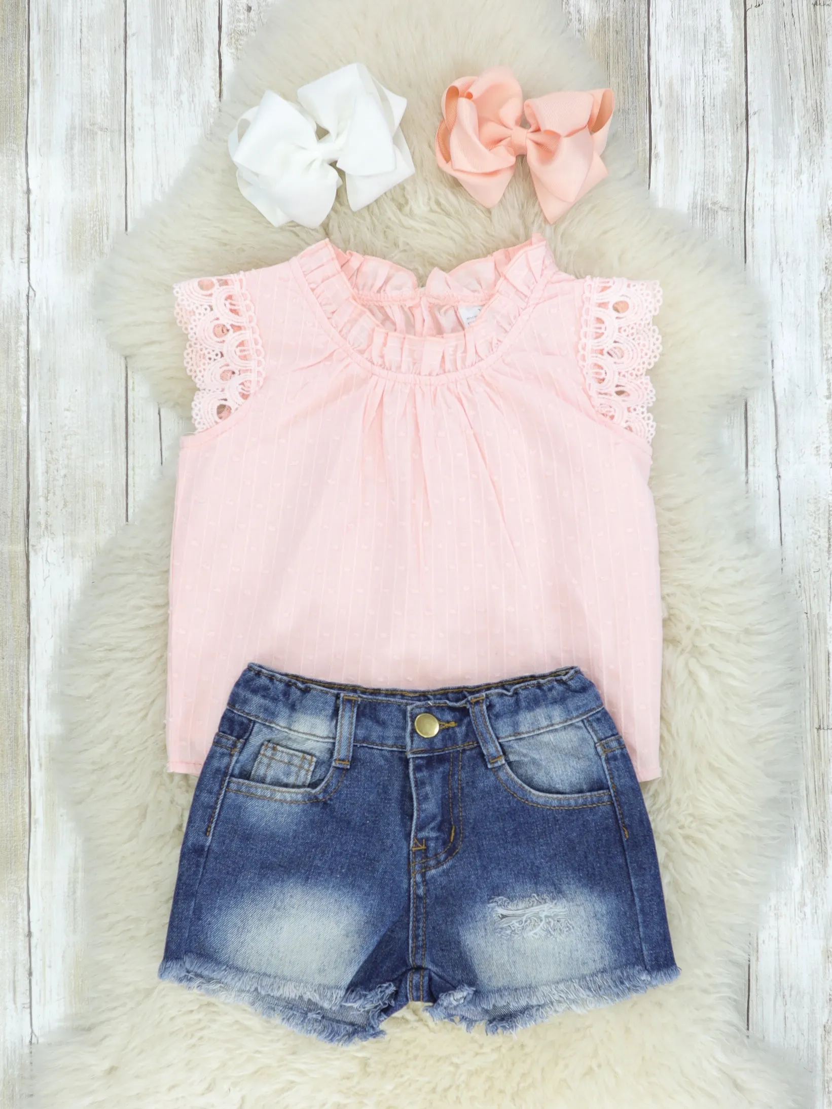 Pink Lacy Tank & Denim Shorts Outfit