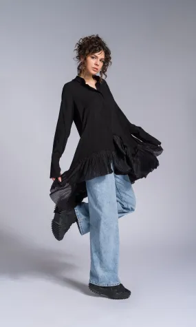 Pleated Hem Asymmetric Shirt