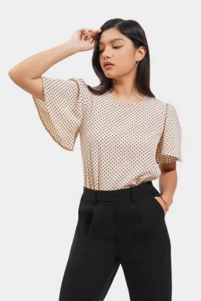 Polka Dot Flounce Sleeve Top