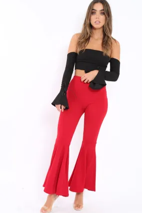 Red Extreme Flare Trousers - Becki