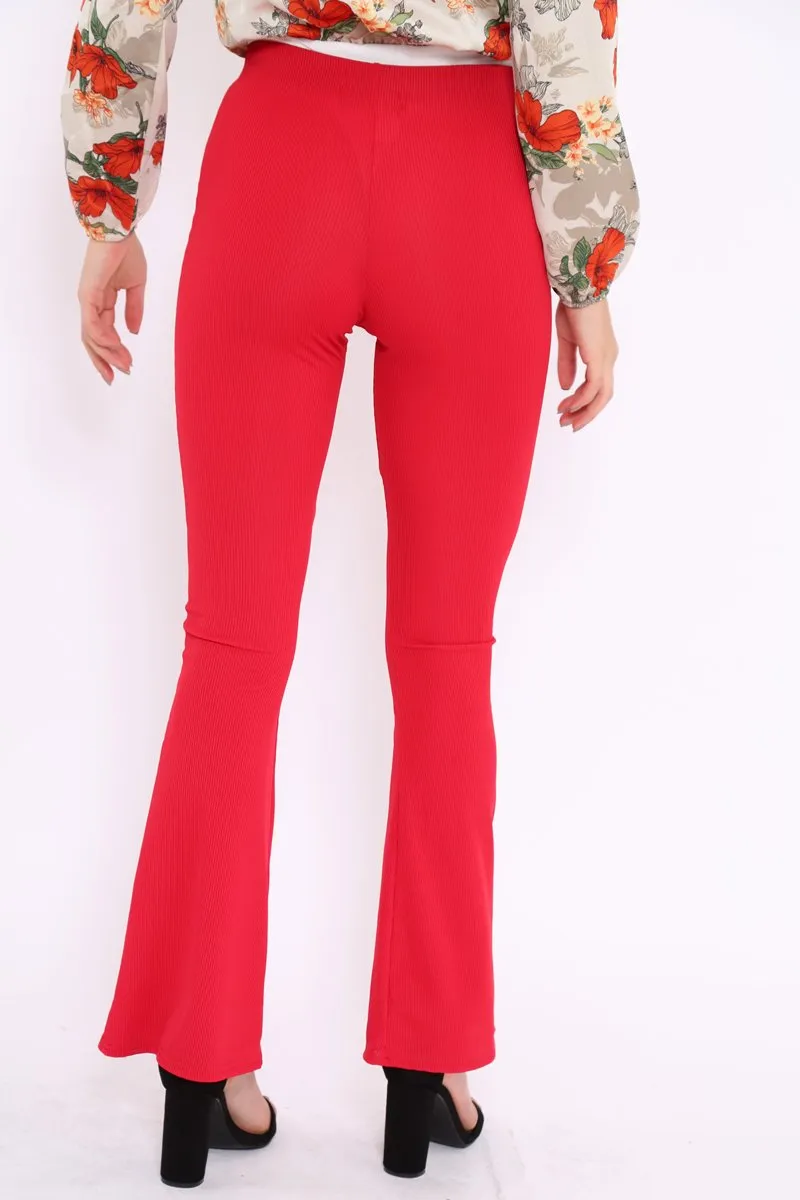 Red Ribbed Kick Flare Trousers - Chlo