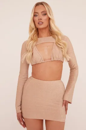 Stone Lurex Three Piece Bralette & Mini Skirt Co-ord Set - Amaal