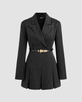 Striped Split Button Blazer Mini Dress Without Belt