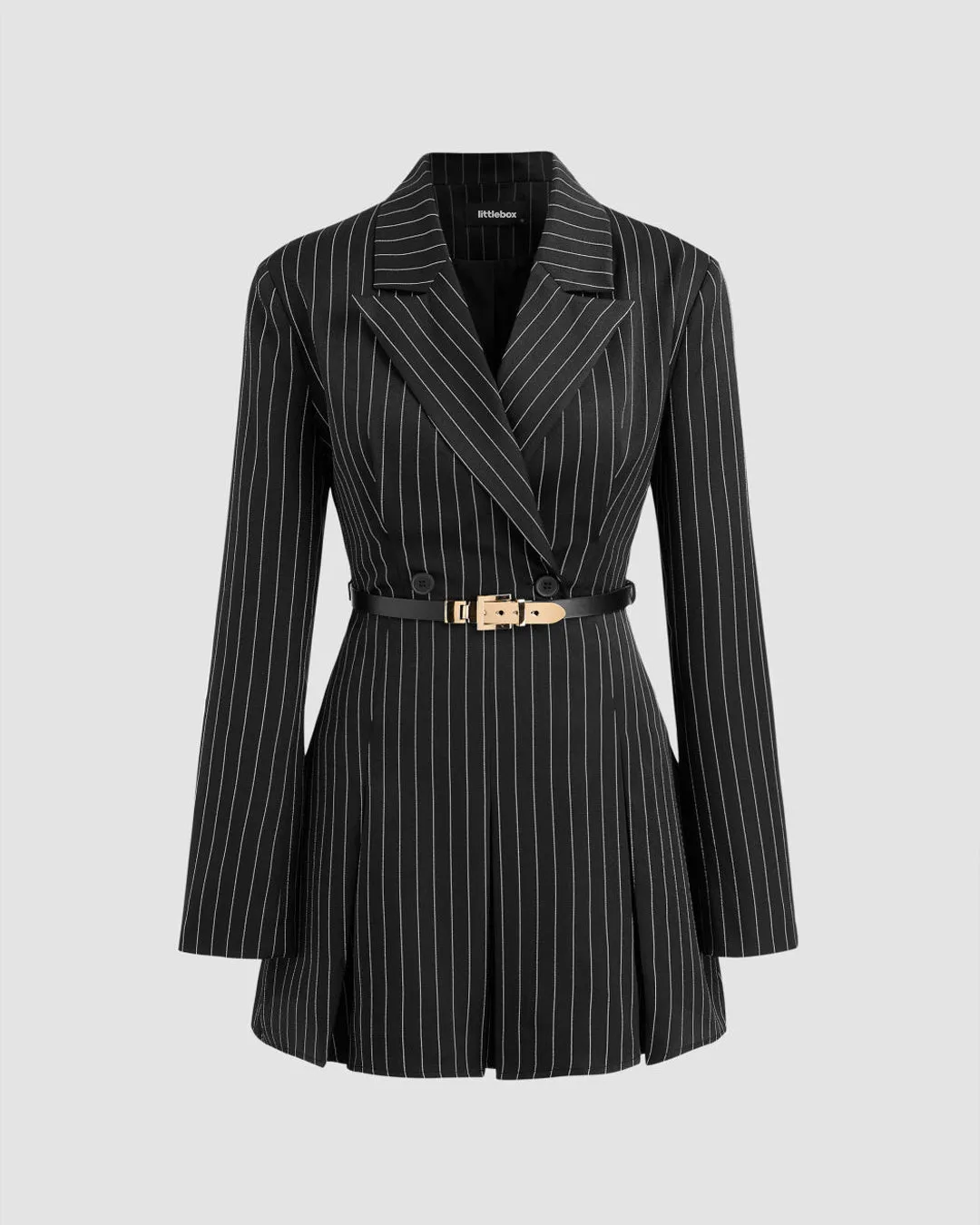 Striped Split Button Blazer Mini Dress Without Belt