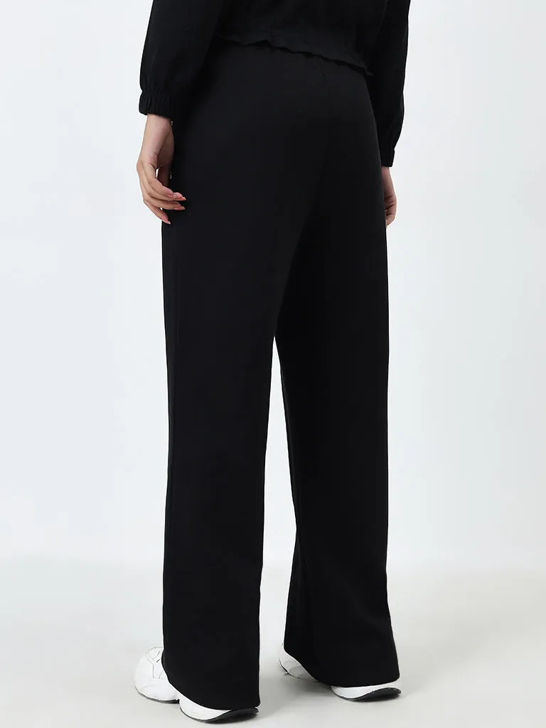 Studiofit Black Solid High-Rise Cotton Blend Track Pants