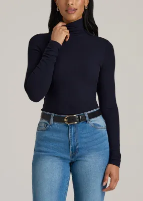 Tall Women's FITTED Long Sleeve Ribbed Turtleneck Tee in Deep Navy