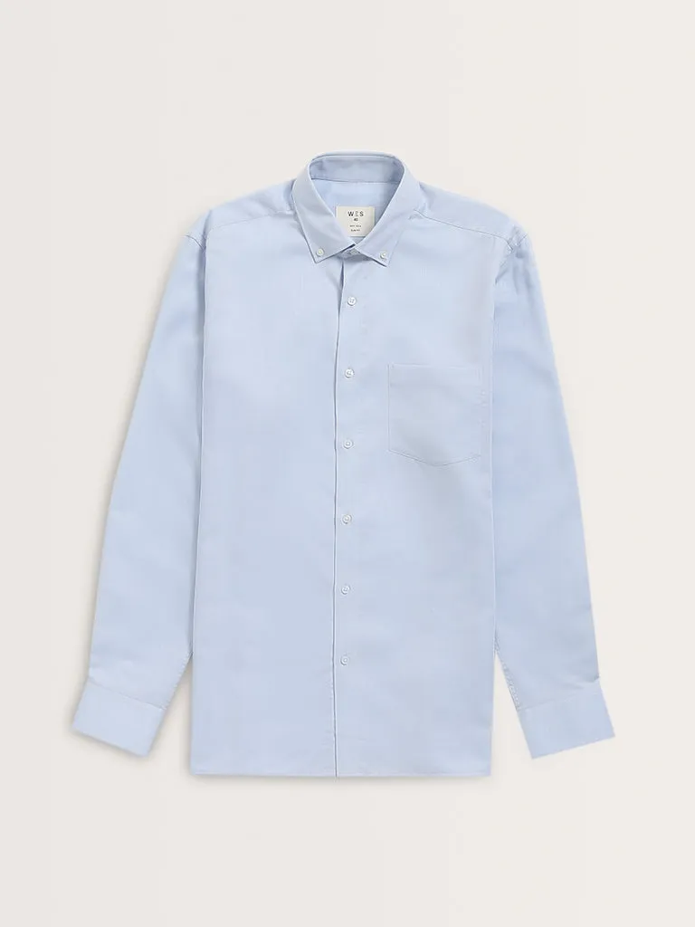 WES Formals Blue Slim-Fit Cotton Shirt