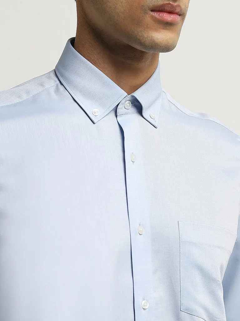 WES Formals Blue Slim-Fit Cotton Shirt