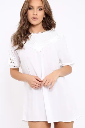 White Crochet Shift Dress - Tarria